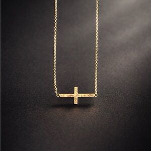 Gold Sideways Cross Necklace (Smooth)